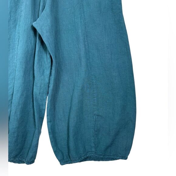 Cynthia Ashby Teal Blue Spree Linen Boho Minimalist Overall Jumpsuit - Picture 7 of 11